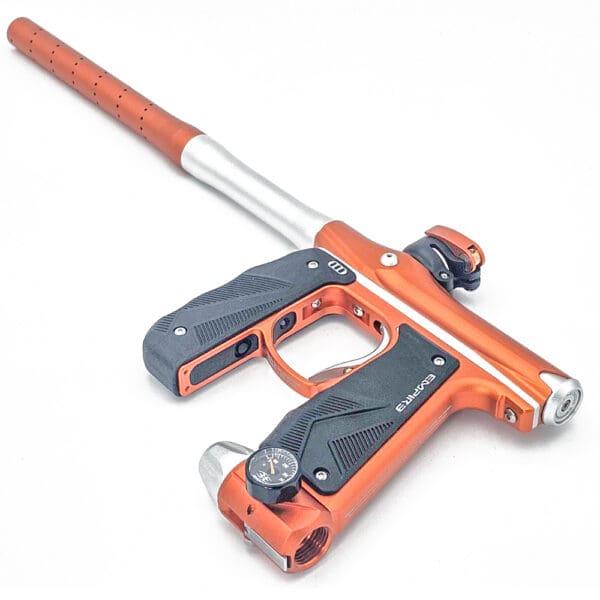 Orange and silver paintball gun