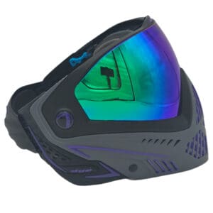 Dye paintball mask, grey and purple.