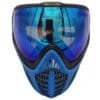 Blue paintball mask with mirrored lenses.