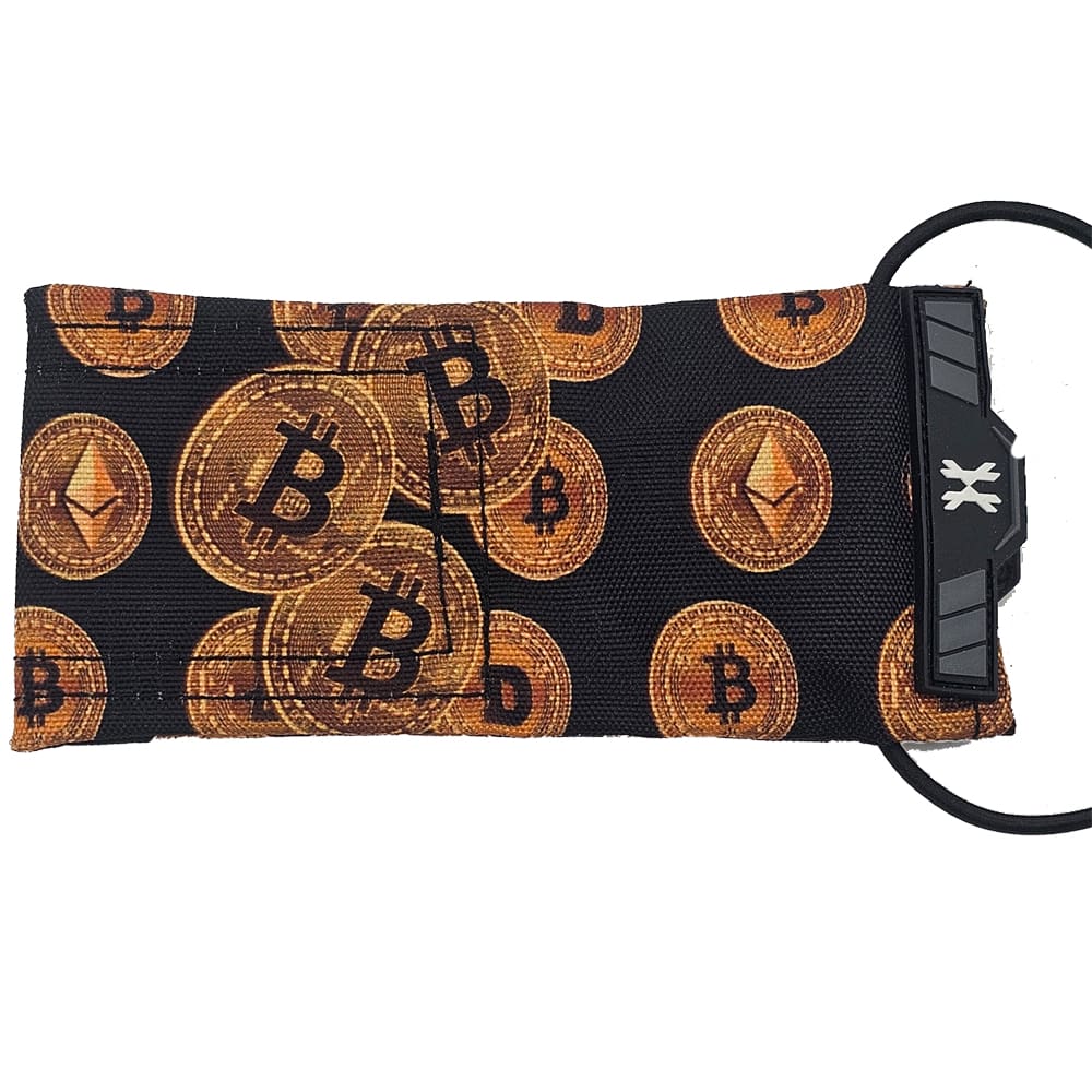 Black crypto coin pouch with clasp.