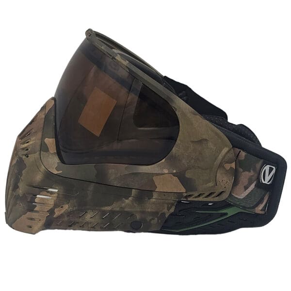 Camouflage paintball mask with thermal lens.