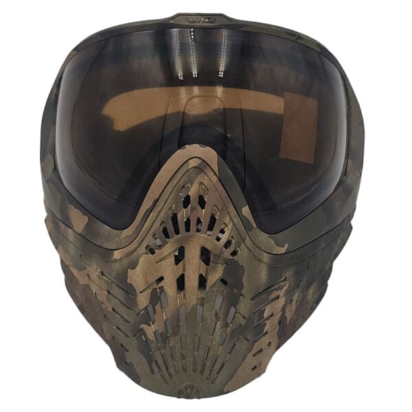 Camouflage paintball mask with thermal lens.