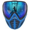Blue paintball mask with mirrored lens.