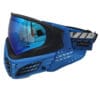 Blue paintball mask with mirrored lens.