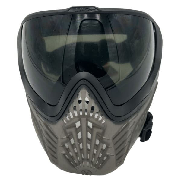 Black paintball mask with thermal lens.