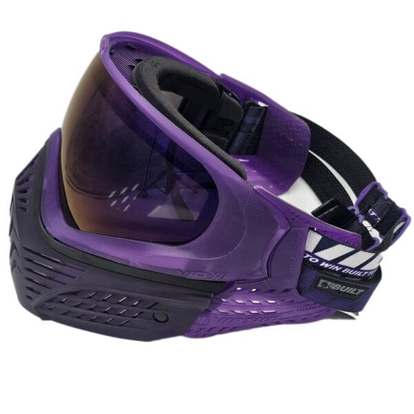 Purple paintball mask with visor.