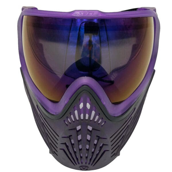 Purple paintball mask with thermal lens.