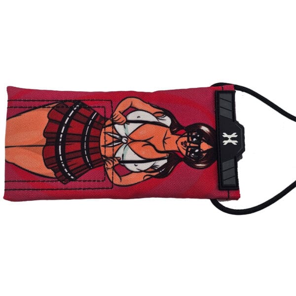 Pink anime girl phone pouch with strap.