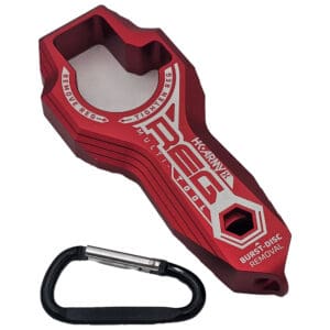 Red multi-tool with carabiner.