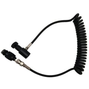 Coiled black air hose with connectors.