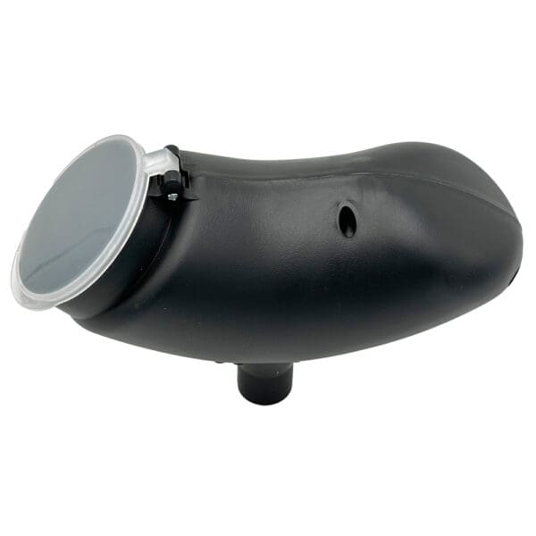 Black paintball hopper with lid.