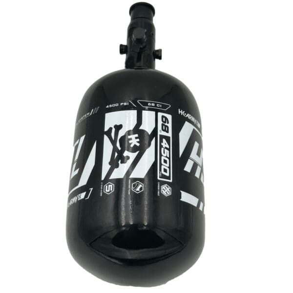 Black 68CI 4500 PSI paintball tank.