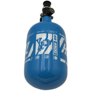 Here's an alt tag for the image: Blue 68/4500 paintball tank.