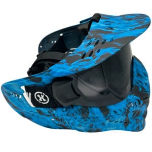 Blue flame paintball mask with goggles.