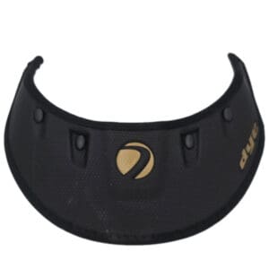 Black Dye helmet visor with logo.