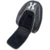 Open black helmet bag with logo.