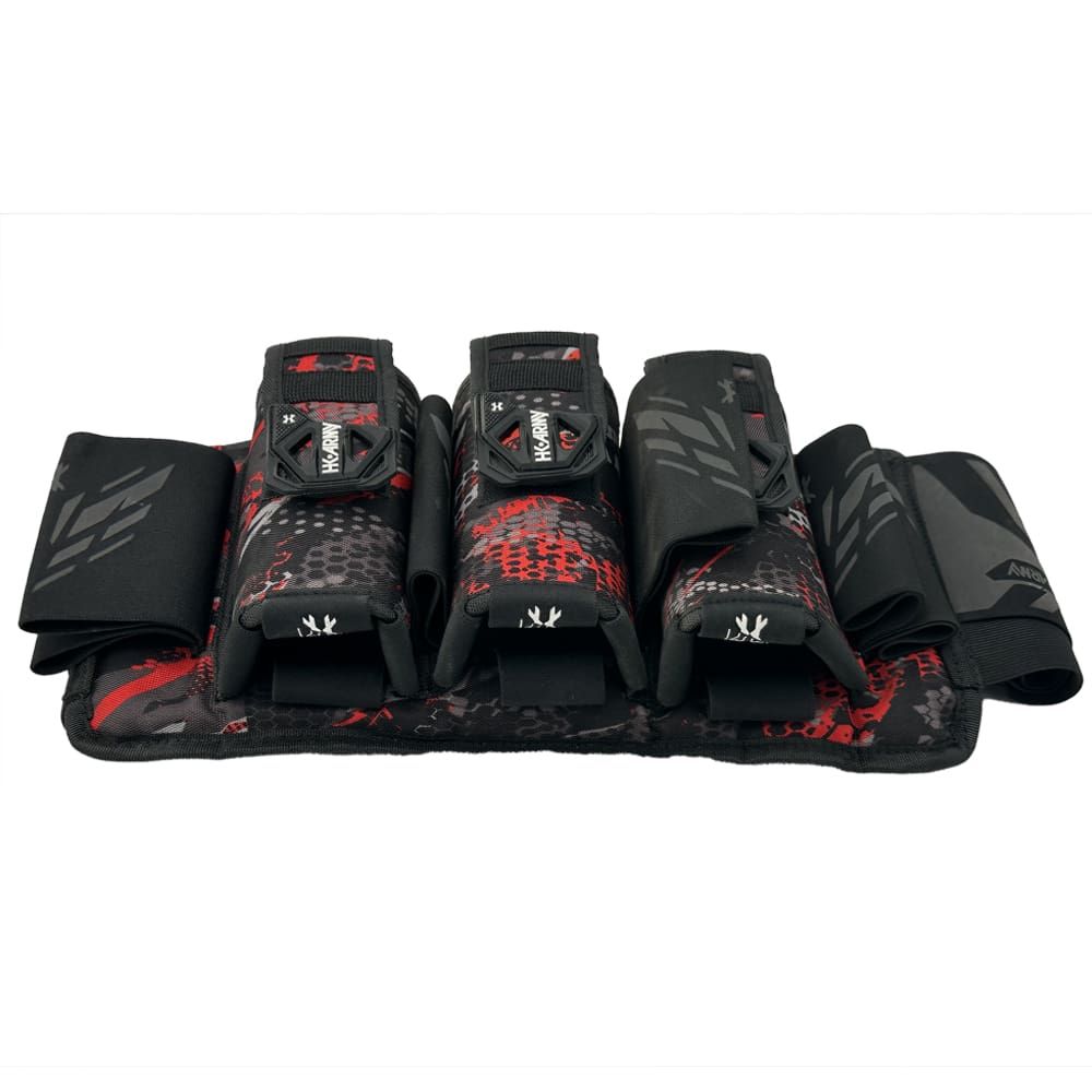 Here's an alt tag for the image: Red and black paintball pod pack.