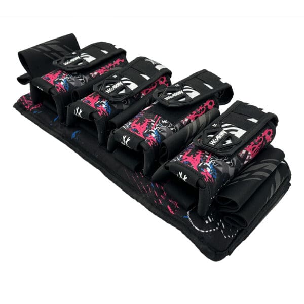 Five-pocket paintball pod pack, pink design.