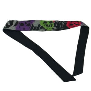 Skull-print headband, black fabric.