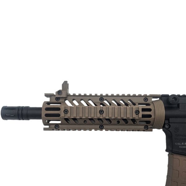 Tan AR-15 style rifle handguard.