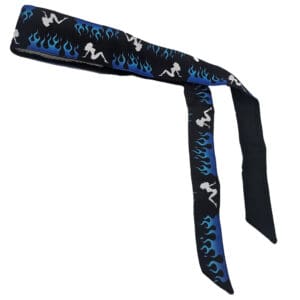 Here's an alt tag for the image: Blue flame and pin-up girl headband.