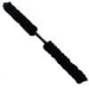 Black fur shoulder strap detail.