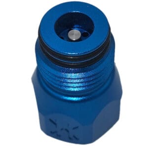 Blue aluminum air tank adapter.