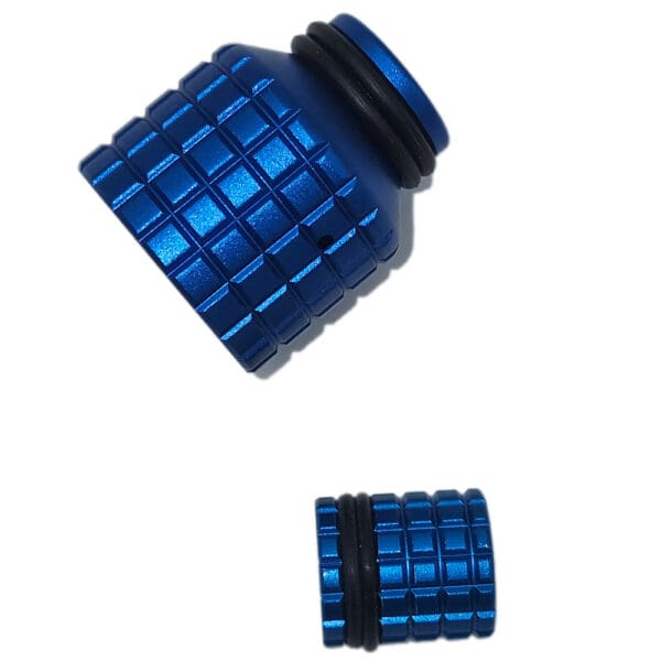 Blue anodized aluminum air tank parts.