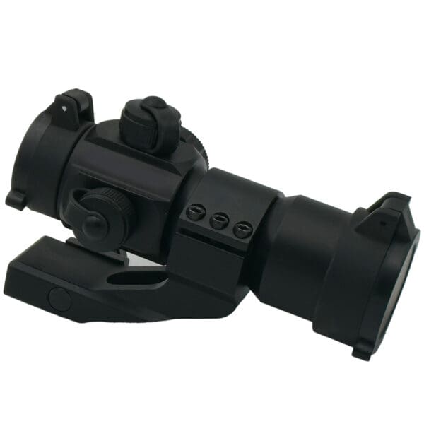 Black tactical red dot rifle sight.