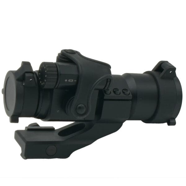 Black tactical red dot sight.