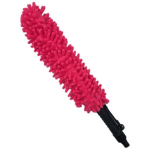 Pink microfiber car cleaning duster tool.