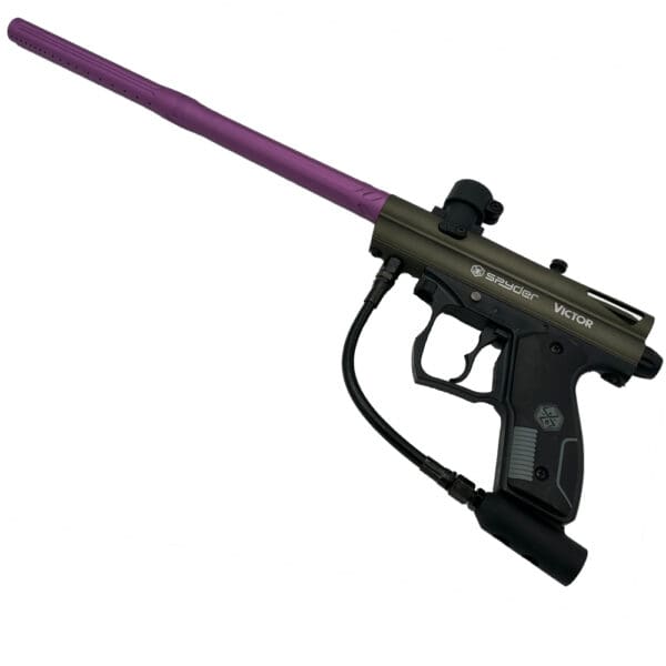 Spyder Victor paintball gun, purple barrel.