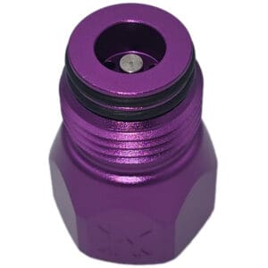 Purple anodized aluminum air tank adapter.