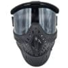 Black paintball mask with large lens.