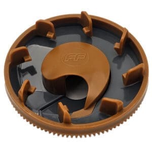 Brown plastic coffee grinder top.
