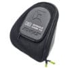Black Exalt goggle case with green zipper.