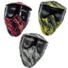 Three camouflage paintball masks.