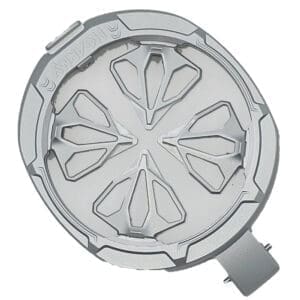 Silver Alpha Racing wheel cover.