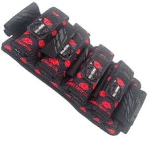 Black and red patterned weightlifting straps.