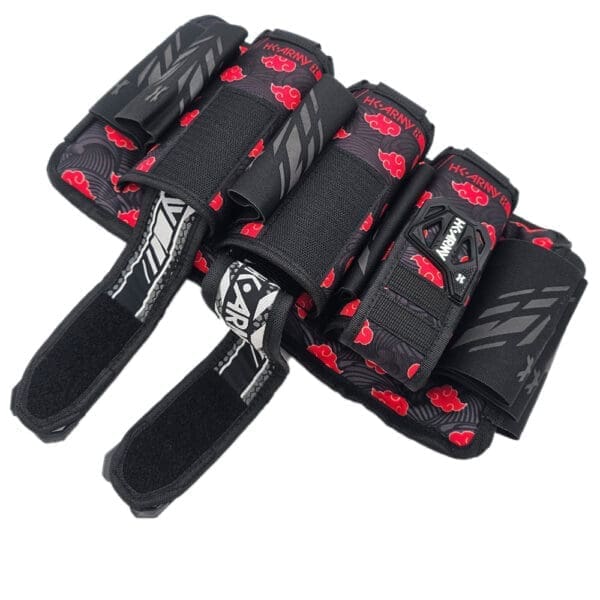 Black paintball pod pack with red accents.