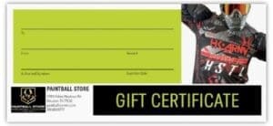 Gift certificate with paintball player design.