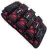Black knee pads with red cloud pattern.