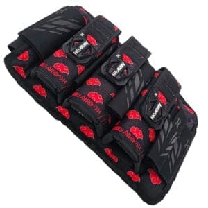 Black knee pads with red cloud pattern.