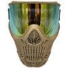 Skull-themed paintball mask with reflective visor.