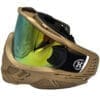 Gold paintball mask with tinted visor.