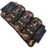 Leopard print tactical gear with black straps.