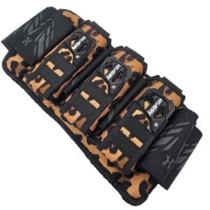 Leopard print tactical gear with black straps.