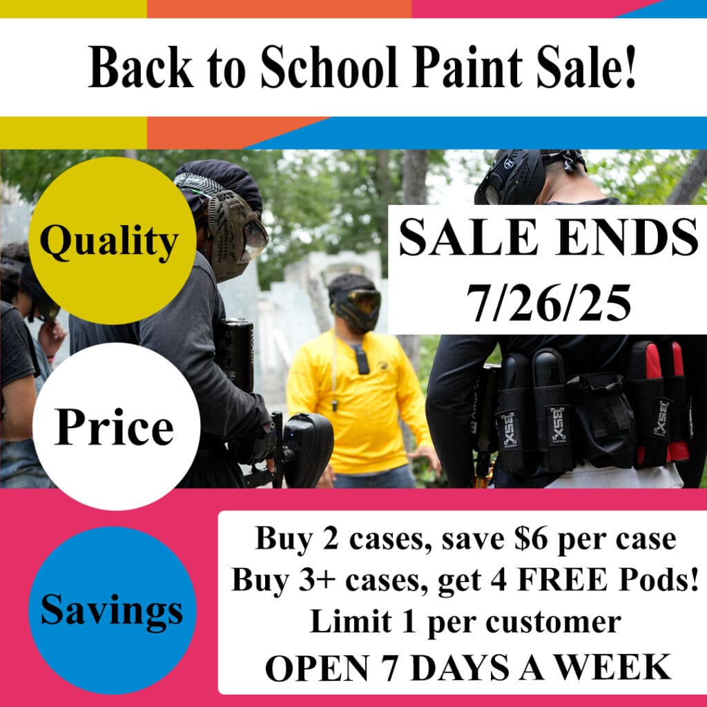 Paintball sale advertisement with discount details.
