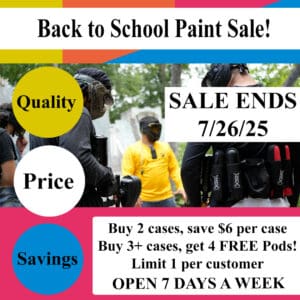 Paintball sale advertisement with discount details.
