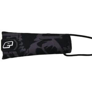 Black paintball barrel cover with logo.